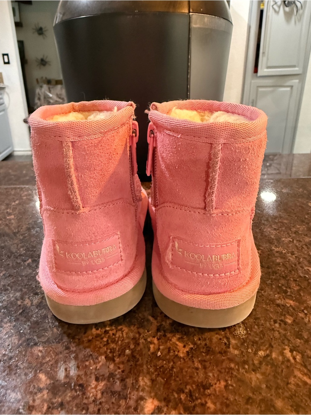 Koolaburra Pink Suede Cozy Kids Zip-Back Boots